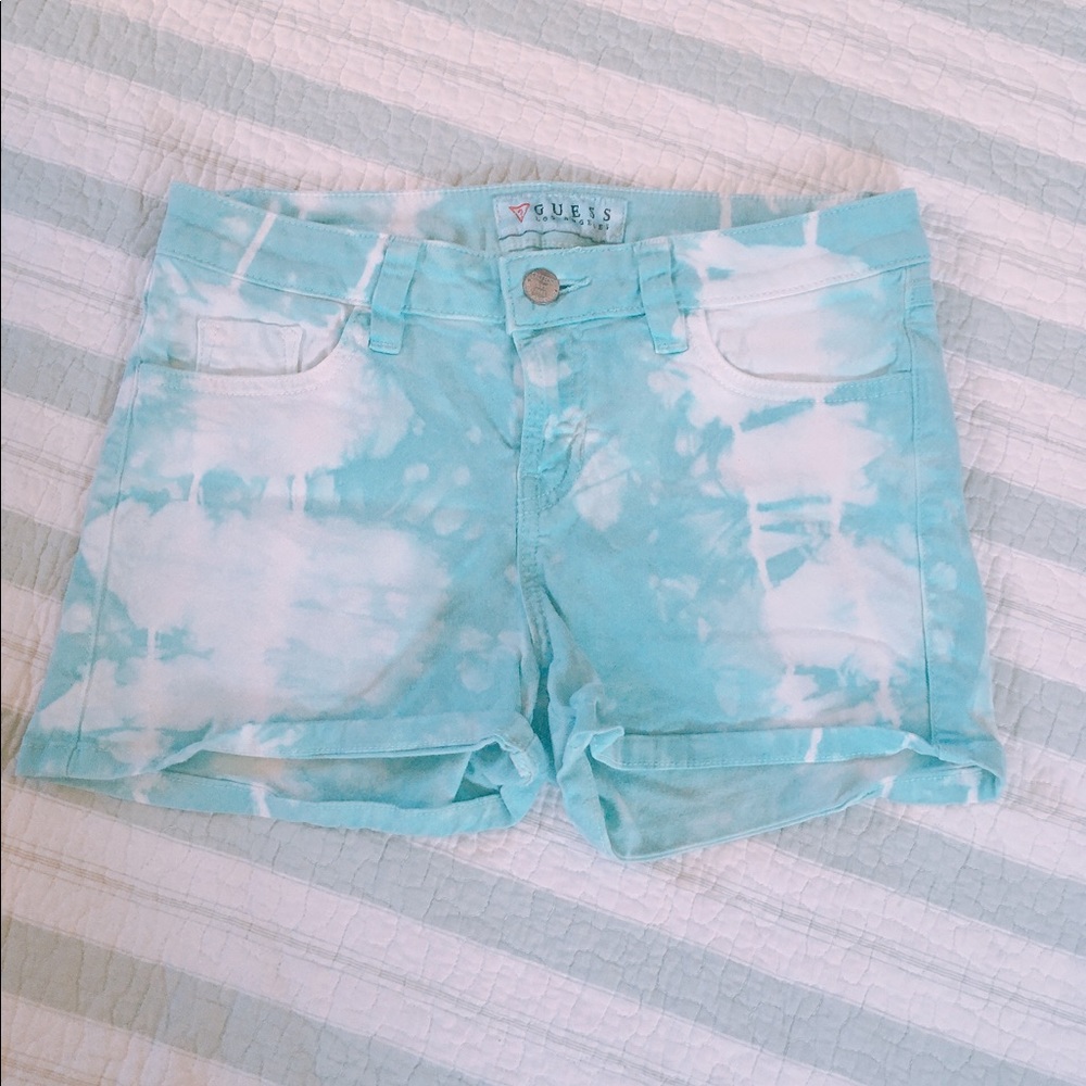 GUESS jeans aqua light blue bleach dye shorts